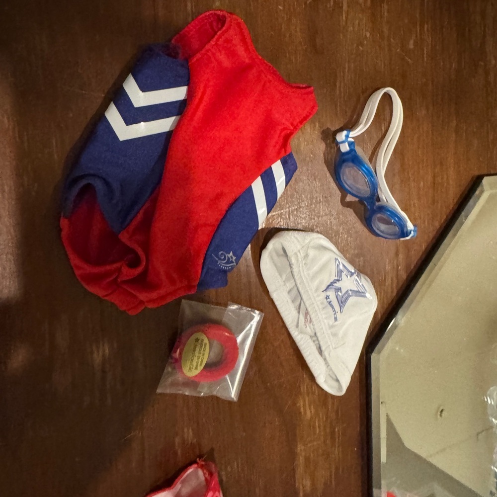 American Girl Doll Red and Blue Swimsuit with Accessories
